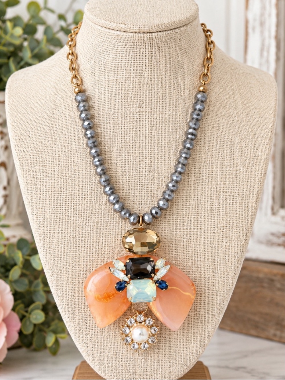 Plunder Designs Lenora Statement Beaded Pendant Necklace